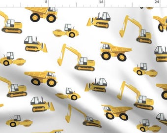 Construction Fabric - (Large) Construction Trucks White By Littlearrowdesign - Construction Truck Cotton Fabric By The Yard With Spoonflower