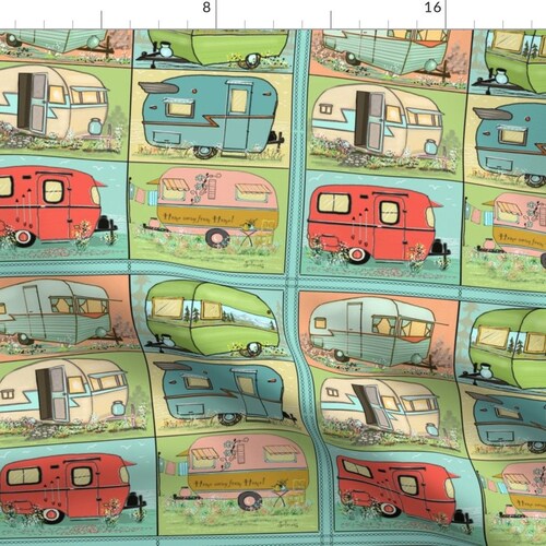Camping Fabric Quilting Panel Camping With Camper Squares by Etsy