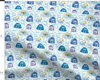 Walrus Fabric - Walrus By Banzacadesign - Walrus Ocean Water Sea Nautical Wave Purple Blue Yellow Cotton Fabric By The Yard With Spoonflower