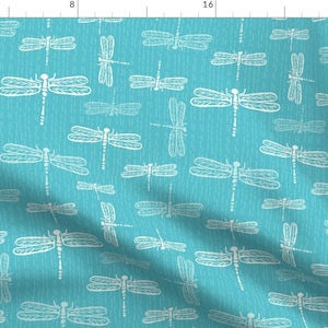 Dragonfly Fabric - Dragonflies Aqua Blue By Teresamagnuson - Dragonfly Blue and White Spring Cotton Fabric By The Yard With Spoonflower