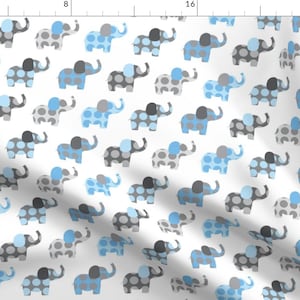 Blue + Gray Elephants Fabric - Ellie&#39;s Friends In Blue And Gray By Littlebdesigns - Elephants Cotton Fabric By The Yard With Spoonflower