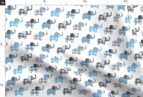 Blue + Gray Elephants Fabric - Ellie's Friends In Blue And Gray By Littlebdesigns - Elephants Cotton Fabric By The Yard With Spoonflower