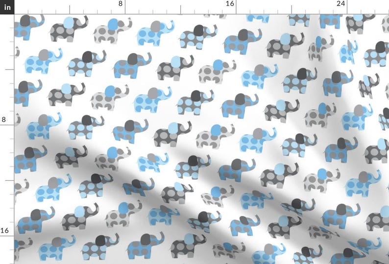 Blue + Gray Elephants Fabric - Ellie's Friends In Blue And Gray By Littlebdesigns - Elephants Cotton Fabric By The Yard With Spoonflower afbeelding 1