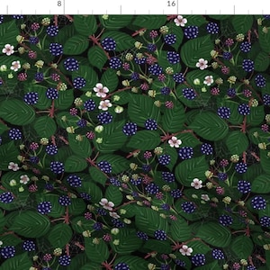Blackberry Floral Fabric - Blackberry Brambles by sheenaraestudio - Leaves Blossoms Fruit Berries Brambles Fabric by the Yard by Spoonflower
