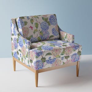 Blue Hydrangea Upholstery Fabric- Hydrangea by depiano - Spring Summer Watercolor Botanical Hydrangea  Fabric By The Yard With Spoonflower