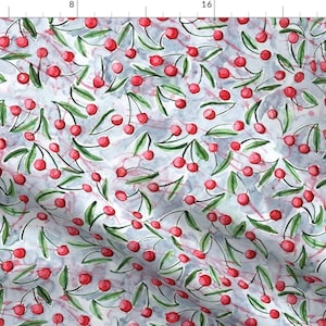 Watercolor Cherries Fabric - Red Wild Cherry Watercolor By Rebecca Reck Art - Red Cherries Fruit Cotton Fabric By The Yard With Spoonflower