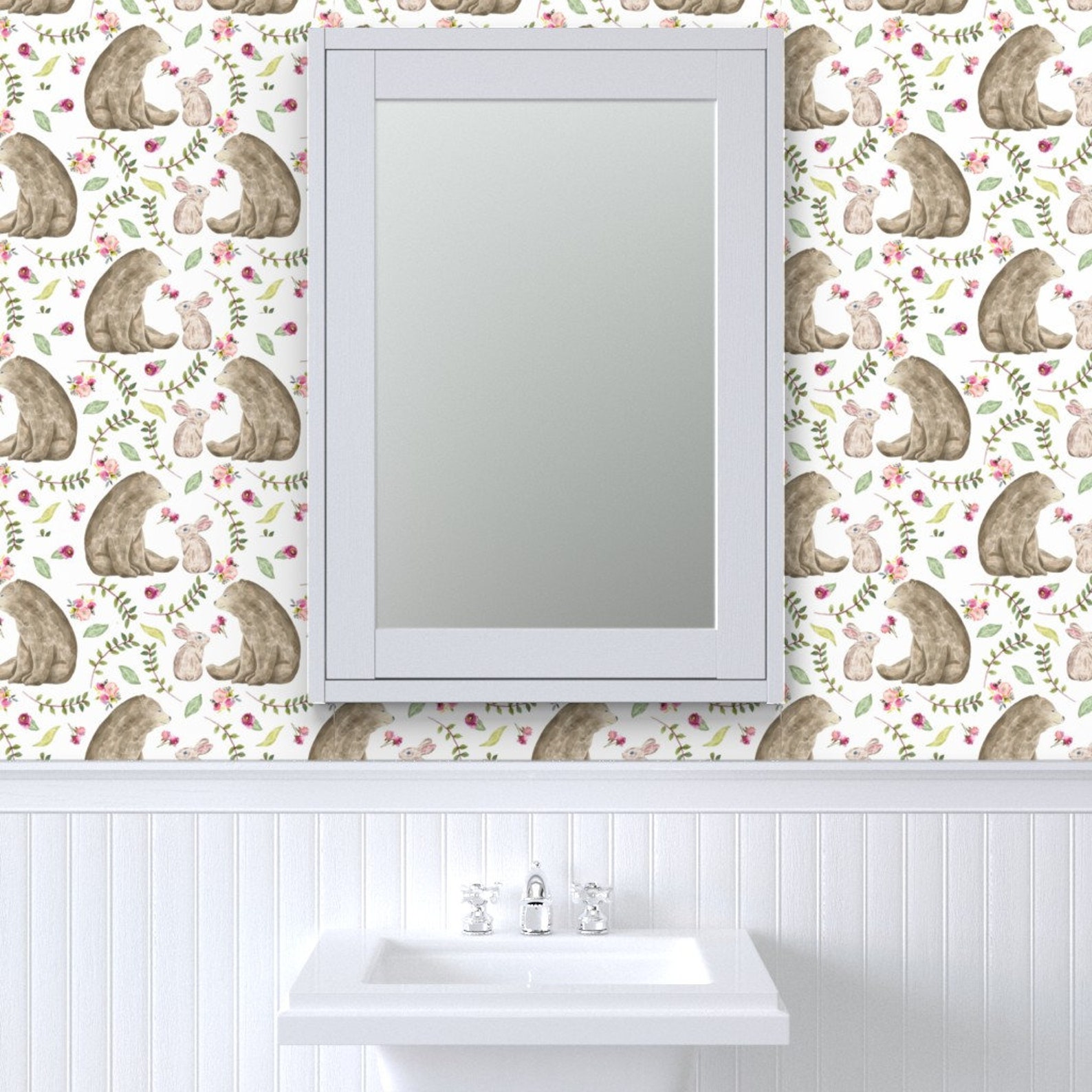 Bear & Bunny Wallpaper Bear Bunny Friends by Gingerlous - Etsy