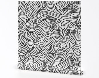 Abstract Wallpaper - Tumbling Ocean Waves - Black And White by abby-shenker - Black White Removable Peel and Stick Wallpaper by Spoonflower