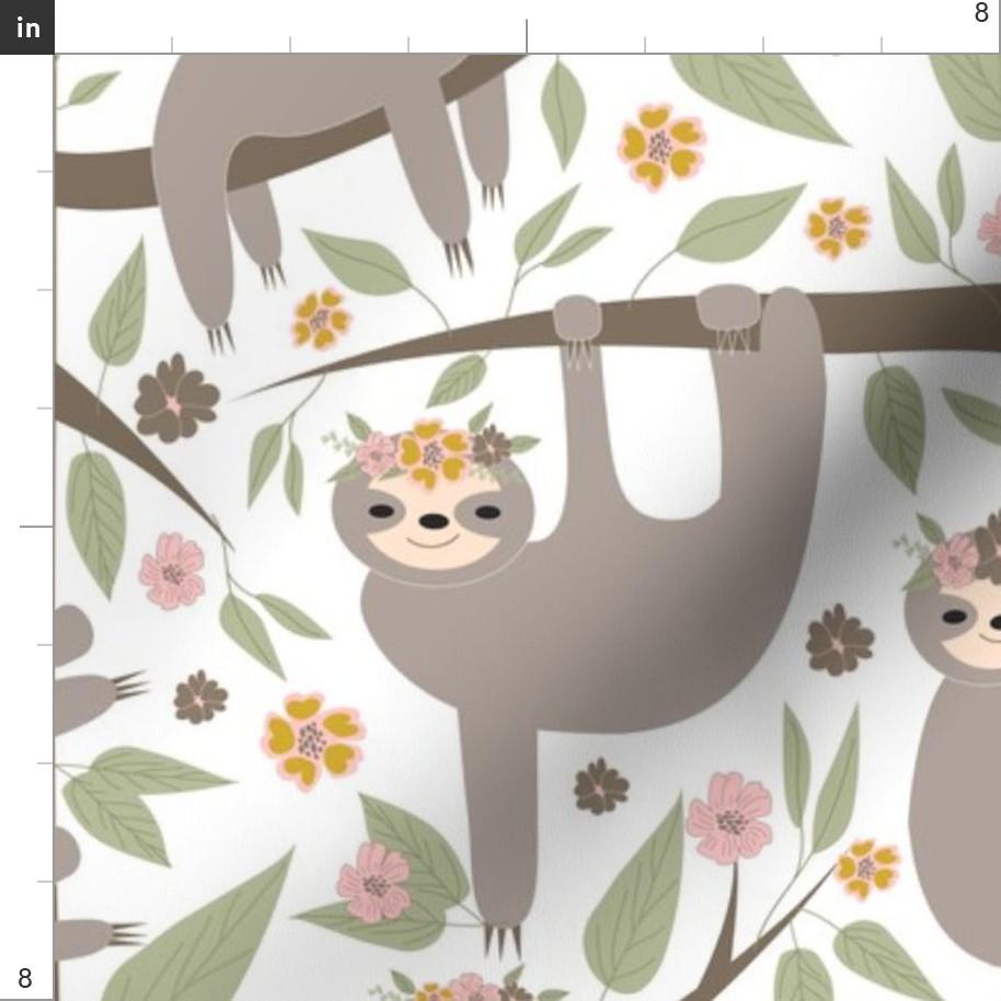 Pastel Sloths Fabric - Sloths Hanging on the Trees by Inotra - Sloths ...