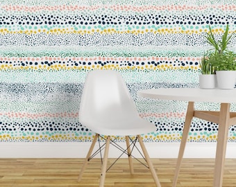 Dots Wallpaper - Little Dots By Ninola-Design - Striped Blue Yellow White Polka Dot Removable Self Adhesive Wallpaper Roll by Spoonflower
