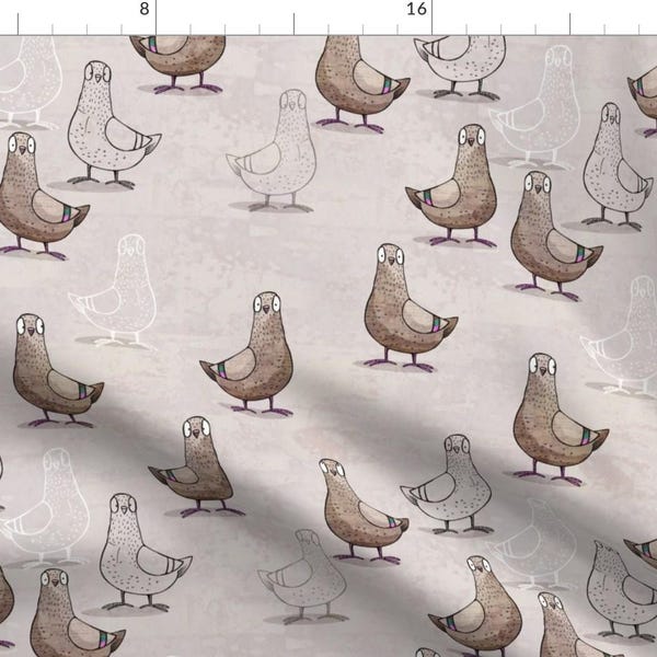 Pigeon Tan White Birds Fabric - Flock Of Pigeons By Mulberry Tree - Pigeon Birds Brown White Cotton Fabric By The Yard With Spoonflower
