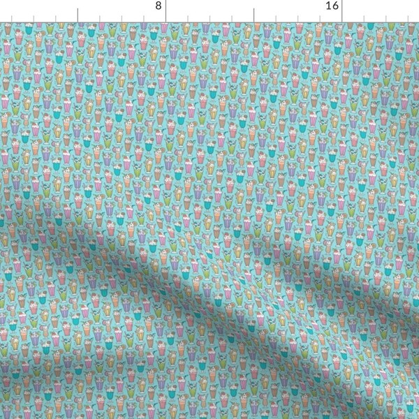 Milkshake Fabric - Milkshake On Blue Tiny Small 0,75 Inch By Caja Design - Milkshake Food Dessert Cotton Fabric By The Yard With Spoonflower