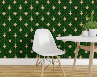Art Deco Wallpaper - Art Deco Green And Gold By Kimatolmandesignstudios - Custom Printed Removable Adhesive Wallpaper Roll by Spoonflower
