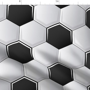 Soccer Ball Geometric Black And White Fabric - Fs Soccer Ball Large By Fernsterling - Soccer Ball Cotton Fabric By The Yard With Spoonflower
