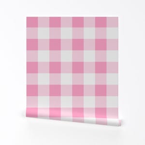 Gingham Wallpaper - Carnation Pink Buffalo Check By Mtothefifthpower - Farmhouse Girls Removable Self Adhesive Wallpaper Roll by Spoonflower