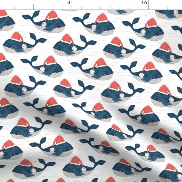 Festive Whale Fabric - Christmas Whales by red_raspberry_design - Blue Red Santa Claus Coastal Christmas Fabric by the Yard by Spoonflower