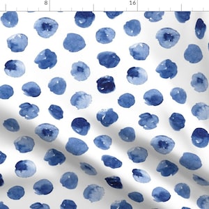 Indigo Ink Dots Fabric - Indigo Love Polka Dot By Dinaramay - Indigo Blue Polka Dots Watercolor Cotton Fabric By The Yard With Spoonflower