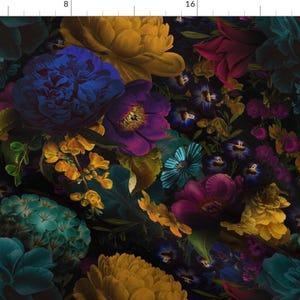 Baroque Watercolor Fabric - Vintage Elements Floral By Utart - Rich Maximalist Jewel Tone Floral Cotton Fabric by the Yard with Spoonflower