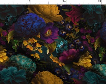 Baroque Watercolor Fabric - Vintage Elements Floral By Utart - Rich Maximalist Jewel Tone Floral Cotton Fabric by the Yard with Spoonflower
