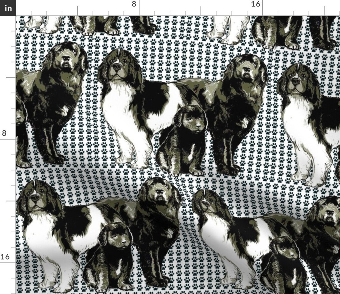 Newfoundland Family Fabric Newfoundland Dog Family Fabric By Etsy