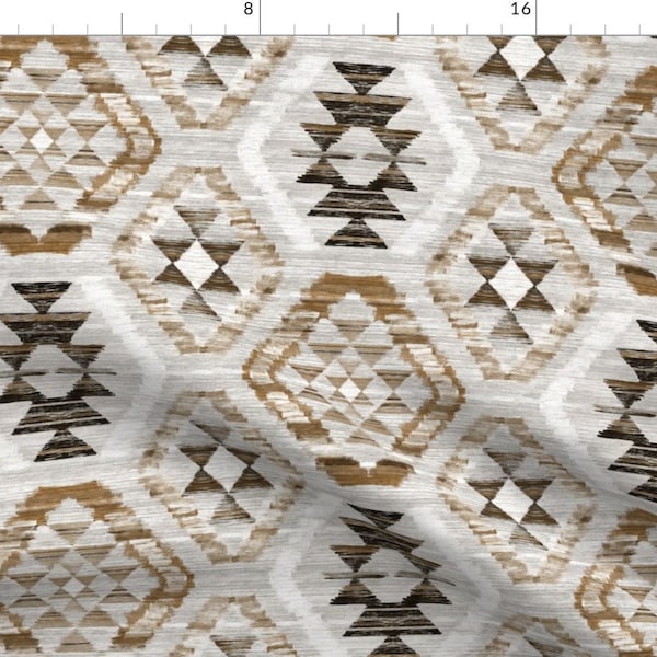 Neutral Kilim Fabric - Woven Textured Kilim by micklyn - Geometric Woven Look Tribal Bohemian Earthy Gray Fabric by the Yard by Spoonflower