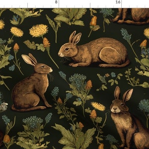 Medieval Rabbit Fabric - Year Of The Rabbit by nickleen - Woodland Bunny Fern Botanical Cottagecore Fabric by the Yard by Spoonflower