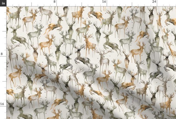 Deer Fabric - Wintery Deers Watercolor Beige By Ninola-Design - Watercolor Forest Rustic Animals Cotton Fabric By The Yard With Spoonflower
