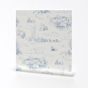 Pooh Nursery Removable Peel and Stick Wallpaper - Storybook Pooh Bear Vintage Toile - Wall Art Wall Decor - Pooh Mint Blue by at_the_cottage