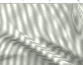Sage Green Gingham Fabric - Tiny Gingham Sage Green By Misstiina - Green Geometric Squares Cotton Fabric By The Yard With Spoonflower