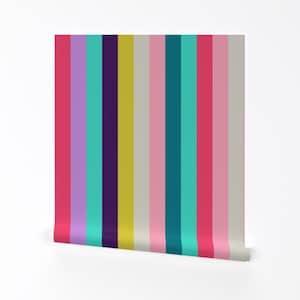 Carta da parati a strisce colorate - Candy Stripes di Nouveau Boho - Rotolo di carta da parati autoadesiva rimovibile stampata personalizzata pastello di Spoonflower