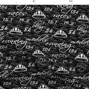 Black and White Running Fabric - Run For The Bling Girls! By Vo_Aka_Virginiao - Tiara Running Cotton Fabric By The Yard With Spoonflower