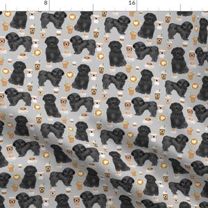 Shih Tzu Fabric - Shih Tzu Dogs And Coffee Grey Black Shih Tzu - Grey By Petfriendly - Shih Tzu Cotton Fabric by the Yard with Spoonflower