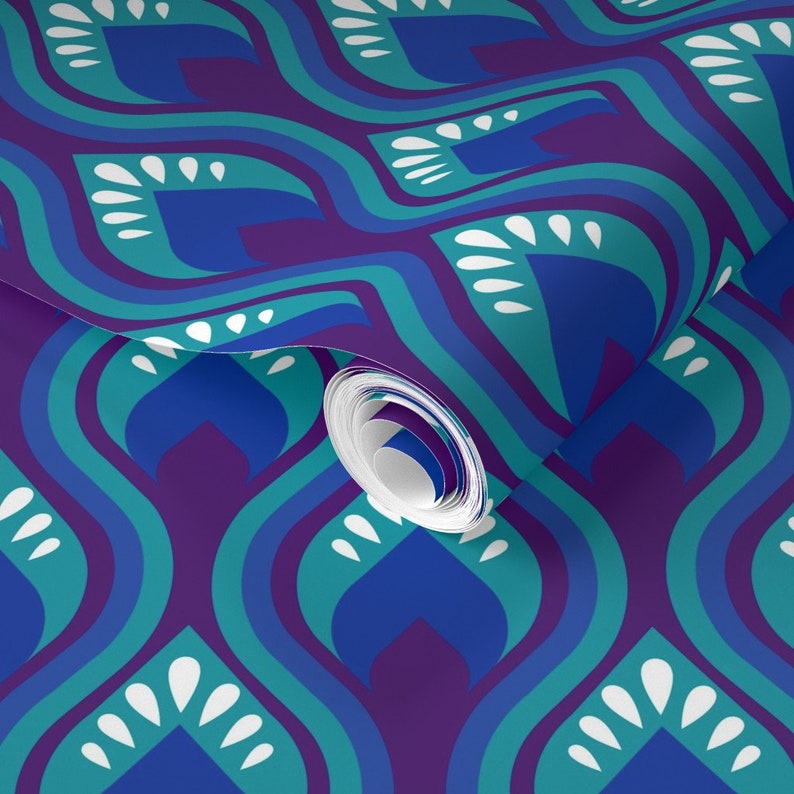 Moroccan Wallpaper Groovy Peacock by Lellobird Blue - Etsy