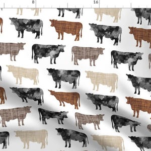 Cows Cattle Farm Animal Fabric - Watercolor Cows + Mocha, Caramel, 13-2 By Ivieclothco - Cows Cotton Fabric By The Yard With Spoonflower