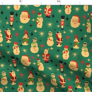 Christmas Figure Fabric - Vintage Blow Molds By Heidikenney - Christmas Santa Snowman Elf Soldier Cotton Fabric By The Yard With Spoonflower