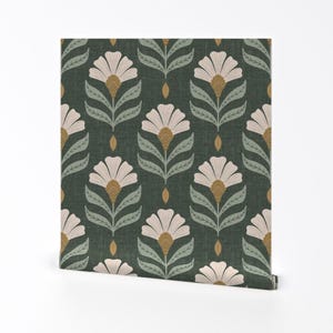 Grüne Blumen Abnehmbare Tapete zum Abziehen und Aufkleben - Blumenwiese Natur - 3d Wanddeko - Rustikales Blumen Grün by scarlet_soleil