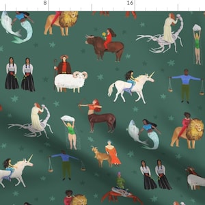 Astrology Fabric - Warrior Women Of The Zodiac by dasbrooklyn - Zodiac Sun Sign Constellations Stars Woman Fabric by the Yard by Spoonflower