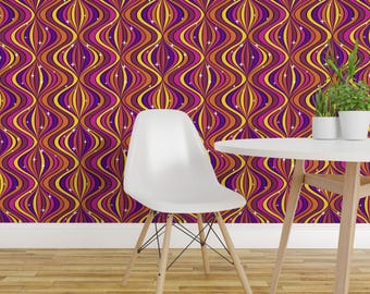 Papel pintado retro de los años 70, autoadhesivo - Rayas onduladas y destellos disco de los años 70 - Decoración de pared removible - Boogie On Down de dottieandcaro
