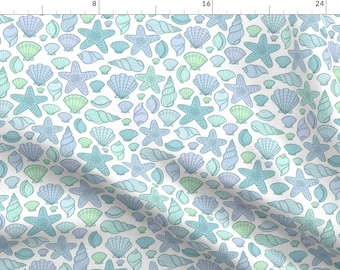 Sea Shells Fabric - Seashells Cool By Kristinnohe - Sea Shells Beach Nautical Nursery Blue White Cotton Fabric By The Yard With Spoonflower