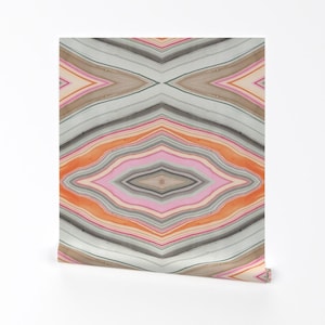 Mirrored Marble Wallpaper - Marbled Orange By Pricedesigns - Marbled Custom Printed Removable Self Adhesive Wallpaper Roll by Spoonflower