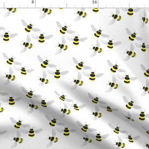Spring Honey Bees Fabric - Fuzzy Bumblebees By Owlandchickadee - Bee Summertime White Cotton Fabric By The Yard With Spoonflower