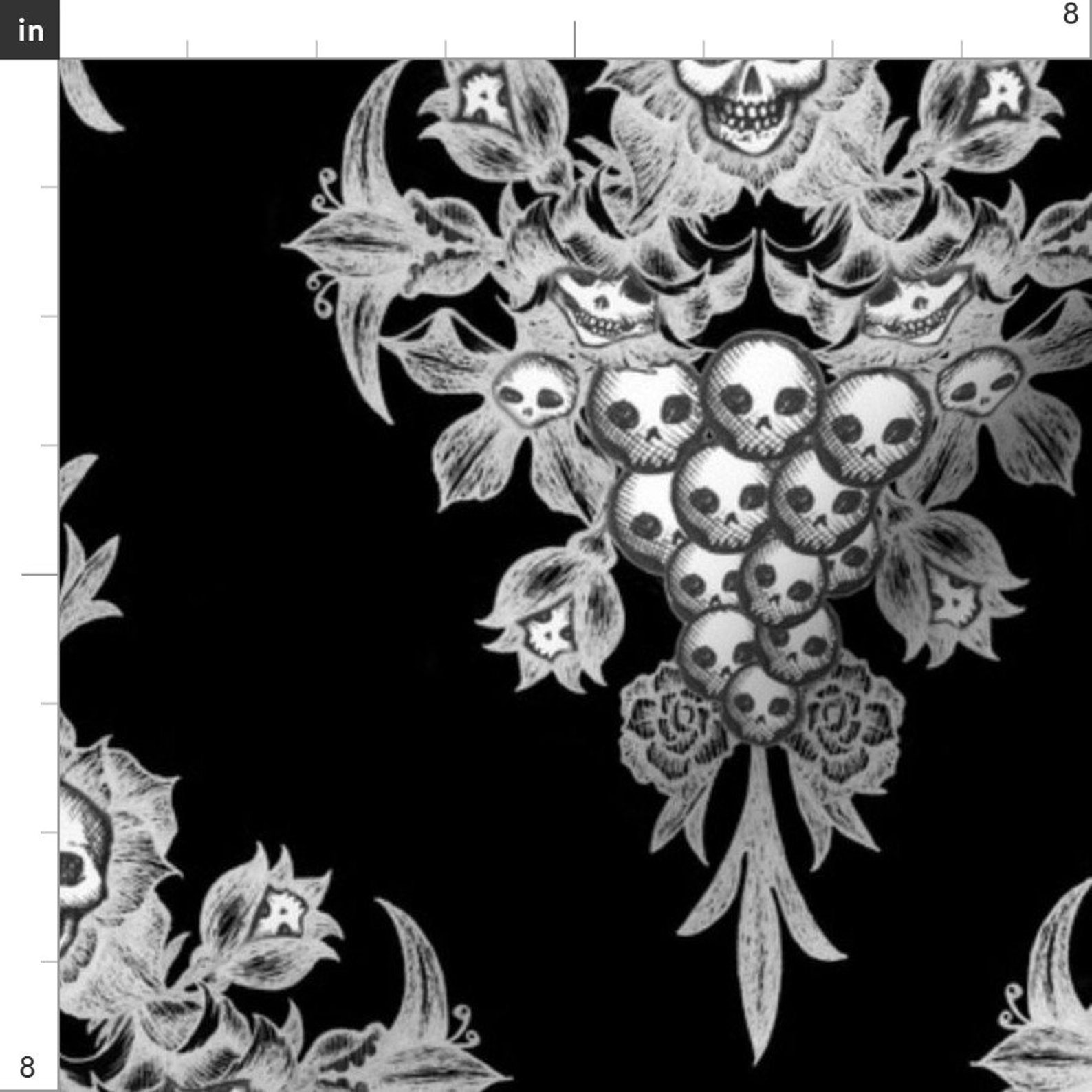 Skull Damask Fabric Skull Flower Damask Negative by Etsy