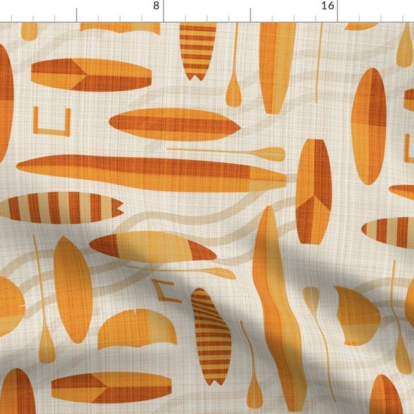 Mid Century Summer Fabric - Boardsport By Wren Leyland - Orange Beige Surfboard Fun Summer Bold Cotton Fabric By The Yard With Spoonflower