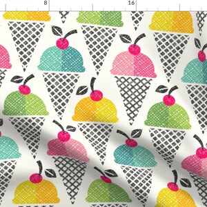 Retro Fabric - Geometric Sorbet by studioxtine - Desserts Ice Cream Sorbet Cherries Ice Cream Cone Snacks Fabric by the Yard by Spoonflower