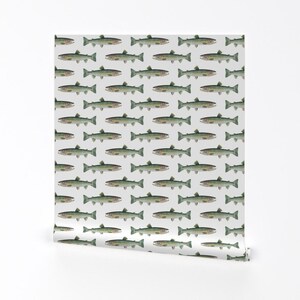 Trout Wallpaper - Cutthroat Trout On White By Weavingmajor - Trout Custom Printed Removable Self Adhesive Wallpaper Roll by Spoonflower