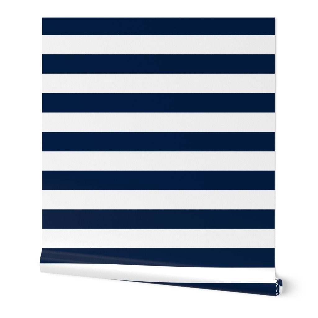 Stripes Wallpaper Navy and White Stripes Nursery by Andrea Etsy