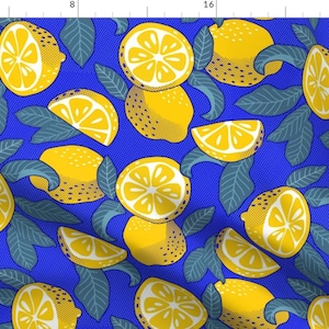 Juice Lemons Blue Fruit Fabric - Lemons Pop Art Blue Illustration By Pakanta Handmade - Juice Cotton Fabric By The Yard With Spoonflower