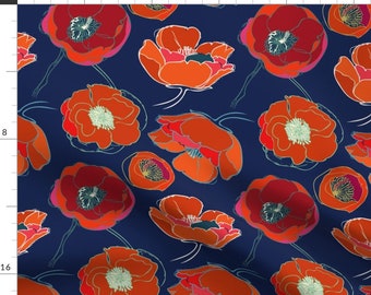 Poppy Fabric - California Poppies By Limezinniasdesign - Poppy Blue Red White Modern Home Floral Cotton Fabric By The Yard With Spoonflower