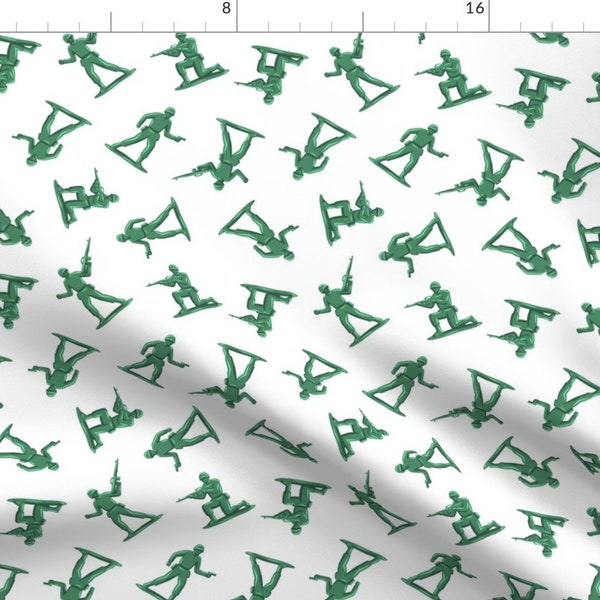 Toys Fabric - Green Plastic Army Men Toy White Lad19 By Littlearrowdesign- Vintage Boys Classic Toys Military Cotton Fabric with Spoonflower