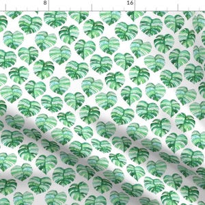 Monstera Fabric - Heart Shaped Watercolor Monstera Leaves Green White Small By Micklyn - Monstera Cotton Fabric By The Yard With Spoonflower